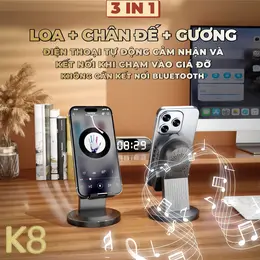 K8 Loa Cảm Ứng Không Dây (3 trong 1) Chân Đế Đa Chức Năng + Âm thanh cảm ứng/Bluetooth Loa + Gương Trang Điểm, Kết Nối Cảm Ứng, Không Cần Kết Nối Bluetooth - TikTok Shop