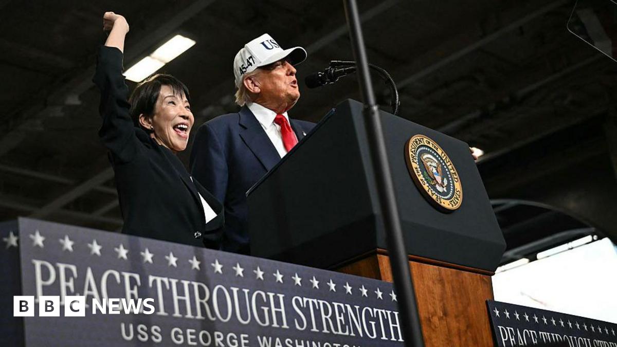 Trump praises troops and tariffs aboard US carrier in Japan - BBC News